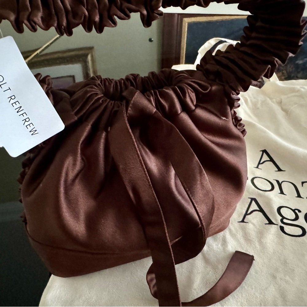 NWT- designer Bronze Age, satin dark brown satchel mini handbag!